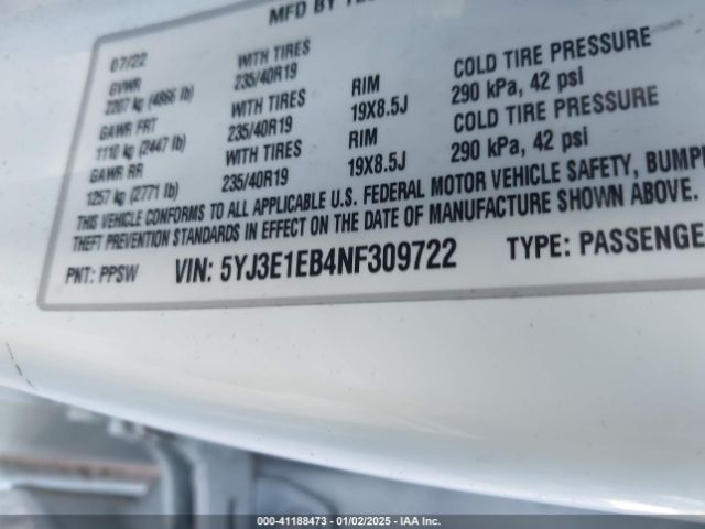 Photo 8 VIN: 5YJ3E1EB4NF309722 - TESLA MODEL 3 