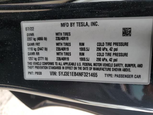 Photo 12 VIN: 5YJ3E1EB4NF321465 - TESLA MODEL 3 