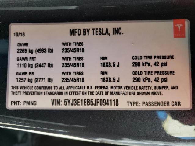 Photo 9 VIN: 5YJ3E1EB5JF094118 - TESLA MODEL 3 