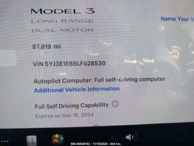 Photo 8 VIN: 5YJ3E1EB5LF628530 - TESLA MODEL 3 