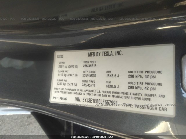 Photo 8 VIN: 5YJ3E1EB5LF667991 - TESLA MODEL 3 