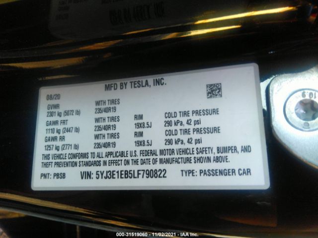 Photo 8 VIN: 5YJ3E1EB5LF790822 - TESLA MODEL 3 