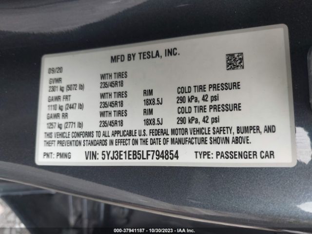 Photo 8 VIN: 5YJ3E1EB5LF794854 - TESLA MODEL 3 