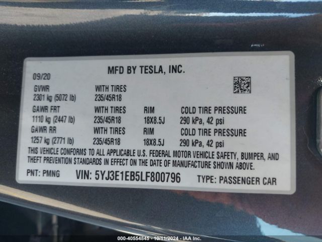 Photo 8 VIN: 5YJ3E1EB5LF800796 - TESLA MODEL 3 