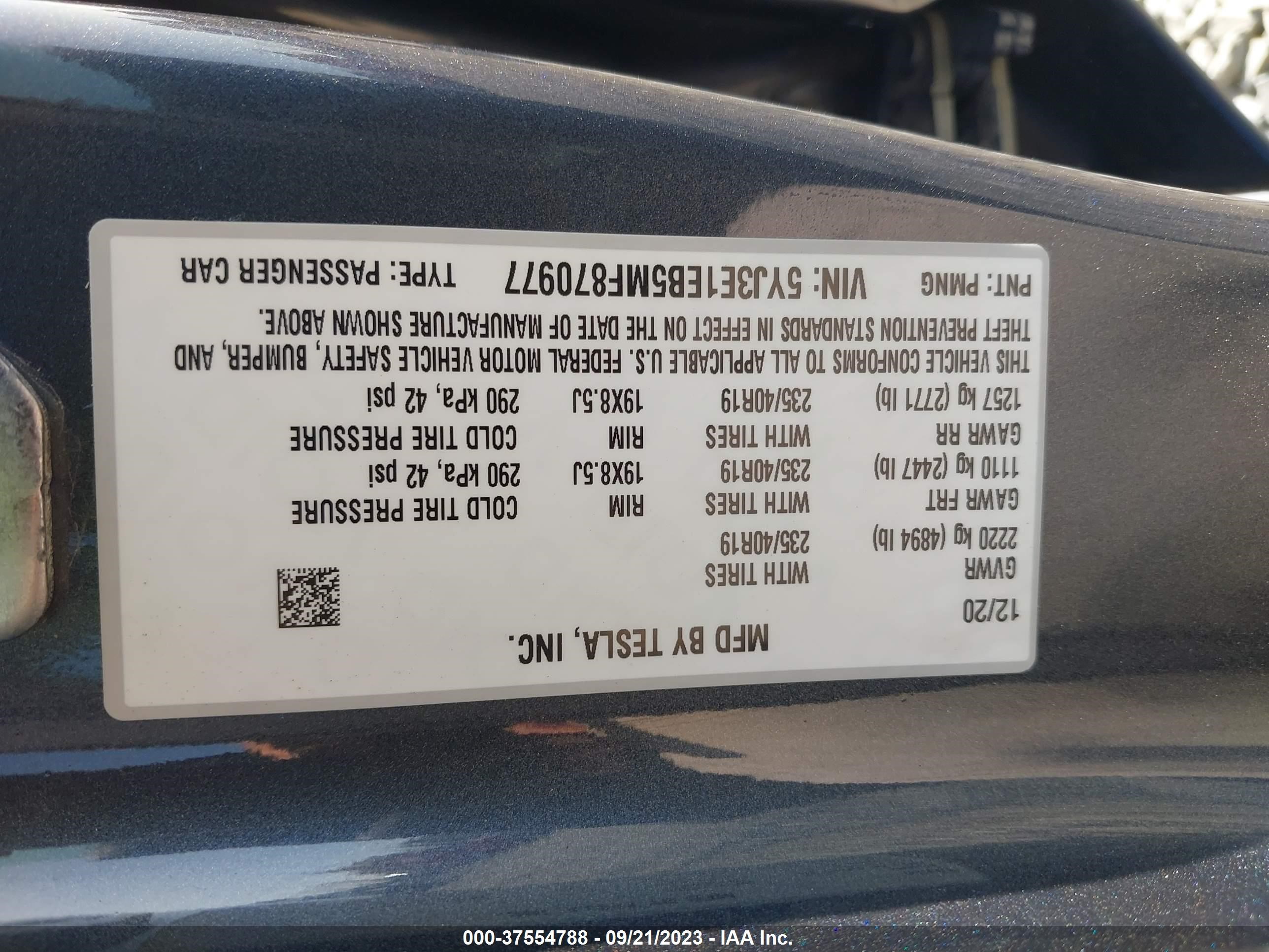 Photo 8 VIN: 5YJ3E1EB5MF870977 - TESLA MODEL 3 