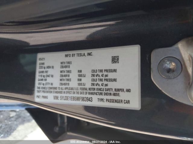 Photo 8 VIN: 5YJ3E1EB5MF983943 - TESLA MODEL 3 