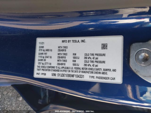 Photo 8 VIN: 5YJ3E1EB5NF104331 - TESLA MODEL 3 