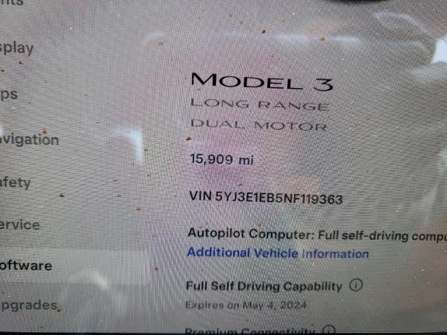 Photo 8 VIN: 5YJ3E1EB5NF119363 - TESLA MODEL 3 