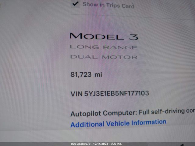 Photo 6 VIN: 5YJ3E1EB5NF177103 - TESLA MODEL 3 