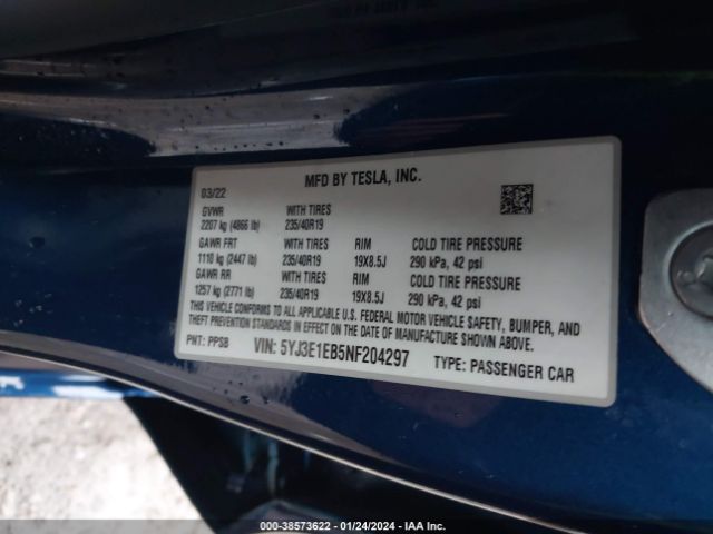 Photo 8 VIN: 5YJ3E1EB5NF204297 - TESLA MODEL 3 