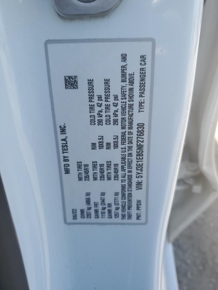 Photo 11 VIN: 5YJ3E1EB5NF276830 - TESLA MODEL 3 