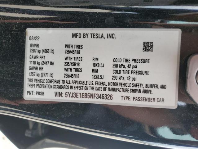 Photo 11 VIN: 5YJ3E1EB5NF346326 - TESLA MODEL 3 