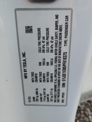 Photo 11 VIN: 5YJ3E1EB5PF618375 - TESLA MODEL 3 