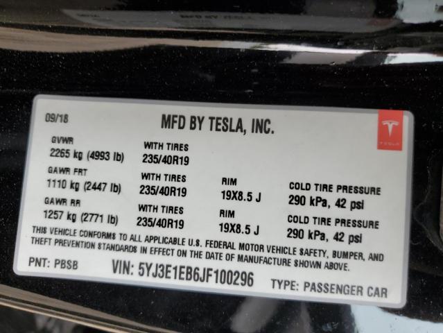 Photo 11 VIN: 5YJ3E1EB6JF100296 - TESLA MODEL 3 