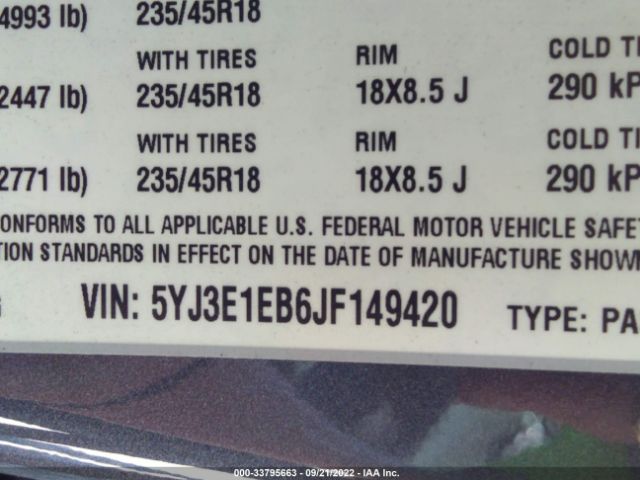 Photo 8 VIN: 5YJ3E1EB6JF149420 - TESLA MODEL 3 