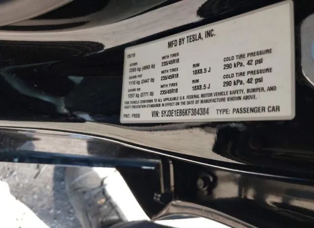 Photo 8 VIN: 5YJ3E1EB6KF384384 - TESLA MODEL 3 