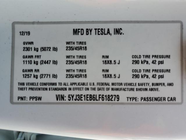 Photo 12 VIN: 5YJ3E1EB6LF618279 - TESLA MODEL 3 