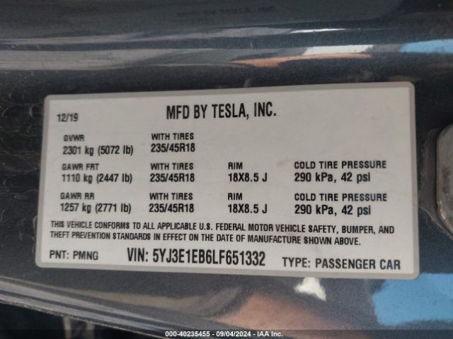 Photo 8 VIN: 5YJ3E1EB6LF651332 - TESLA MODEL 3 