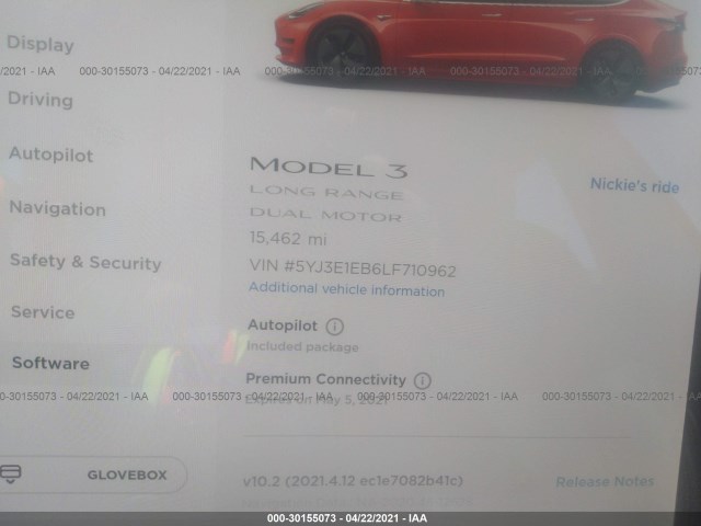 Photo 6 VIN: 5YJ3E1EB6LF710962 - TESLA MODEL 3 