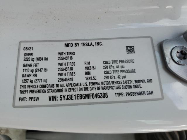 Photo 12 VIN: 5YJ3E1EB6MF046308 - TESLA MODEL 3 