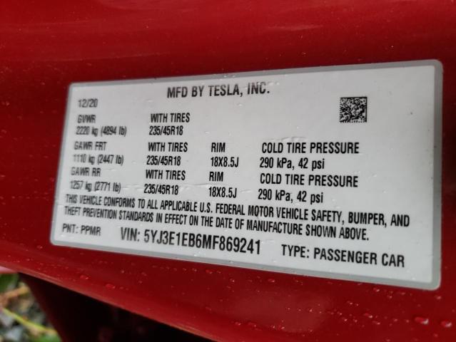 Photo 11 VIN: 5YJ3E1EB6MF869241 - TESLA MODEL 3 