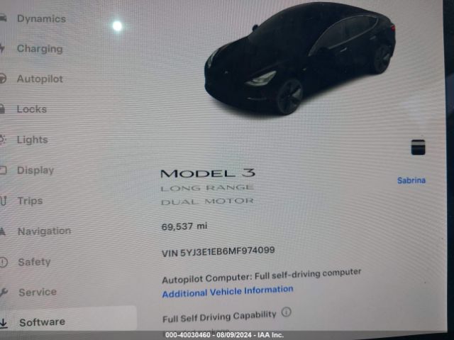 Photo 6 VIN: 5YJ3E1EB6MF974099 - TESLA MODEL 3 