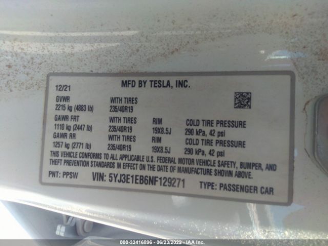 Photo 8 VIN: 5YJ3E1EB6NF129271 - TESLA MODEL 3 