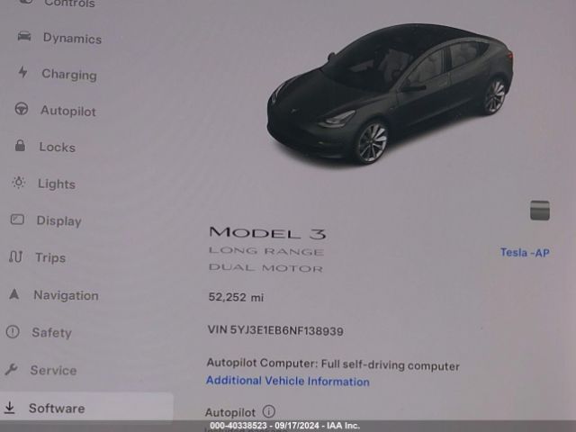 Photo 6 VIN: 5YJ3E1EB6NF138939 - TESLA MODEL 3 