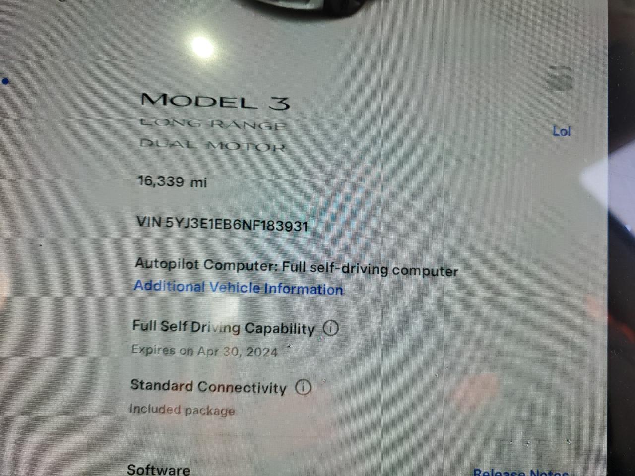 Photo 8 VIN: 5YJ3E1EB6NF183931 - TESLA MODEL 3 