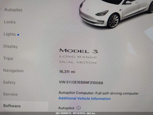 Photo 6 VIN: 5YJ3E1EB6NF210089 - TESLA MODEL 3 