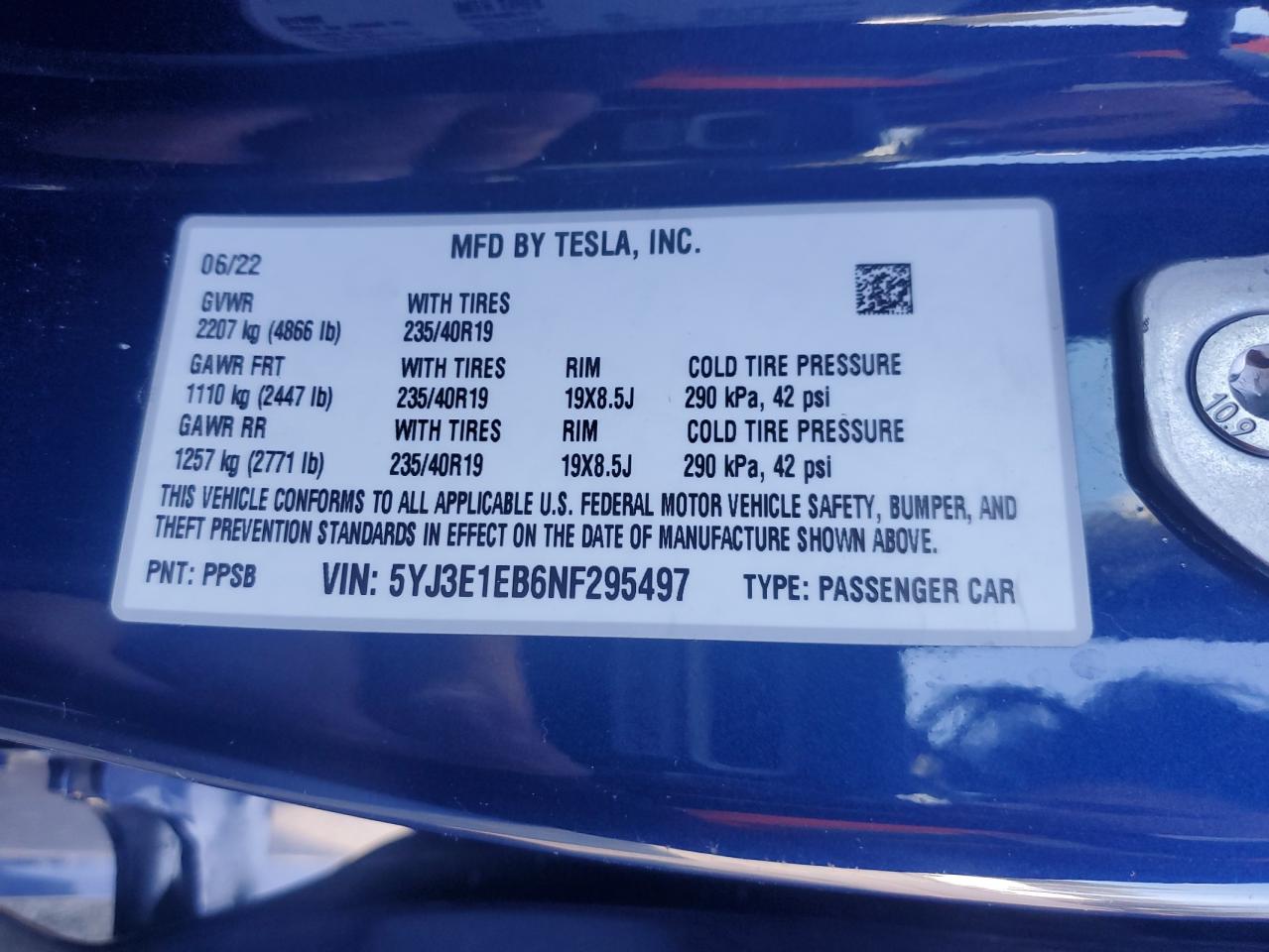 Photo 11 VIN: 5YJ3E1EB6NF295497 - TESLA MODEL 3 