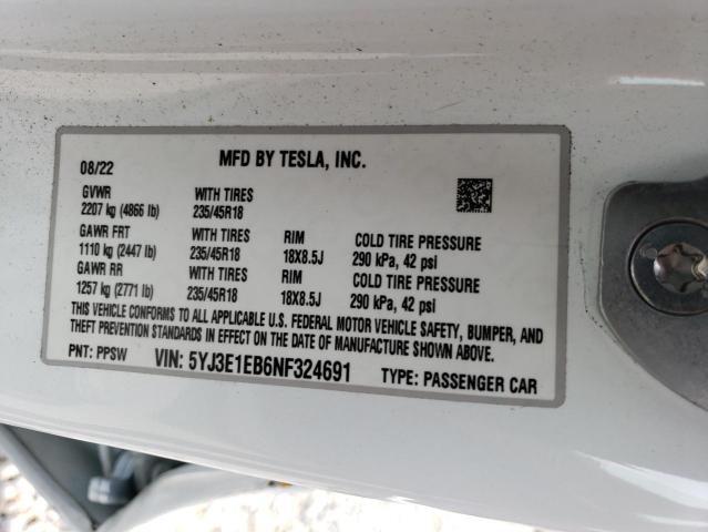 Photo 11 VIN: 5YJ3E1EB6NF324691 - TESLA MODEL 3 