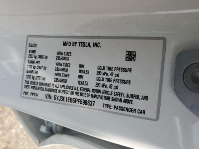 Photo 11 VIN: 5YJ3E1EB6PF598637 - TESLA MODEL 3 