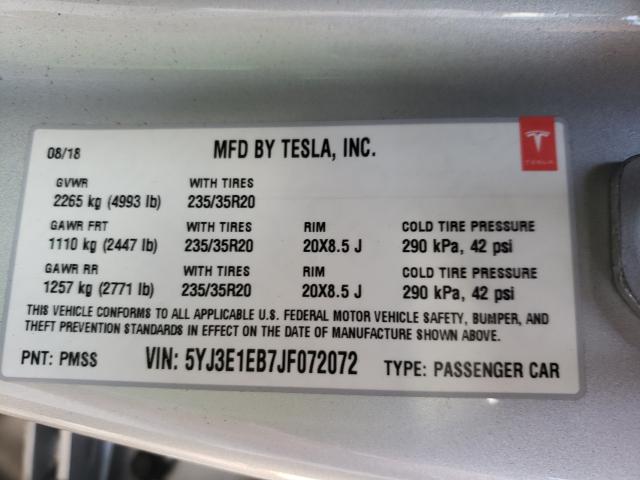 Photo 9 VIN: 5YJ3E1EB7JF072072 - TESLA MODEL 3 