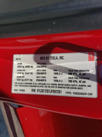 Photo 11 VIN: 5YJ3E1EB7JF097201 - TESLA MODEL 3 