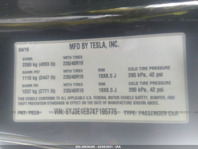 Photo 8 VIN: 5YJ3E1EB7KF195775 - TESLA MODEL 3 