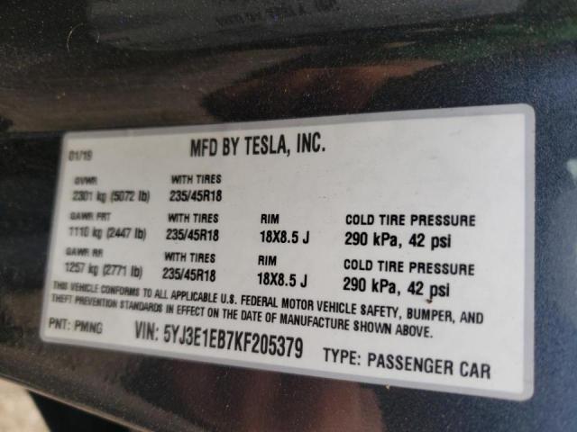 Photo 9 VIN: 5YJ3E1EB7KF205379 - TESLA MODEL 3 