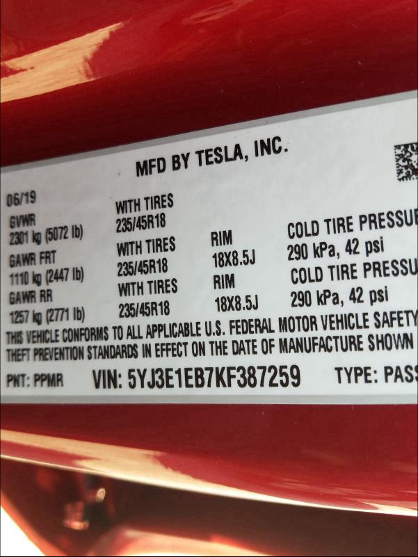 Photo 9 VIN: 5YJ3E1EB7KF387259 - TESLA MODEL 3 