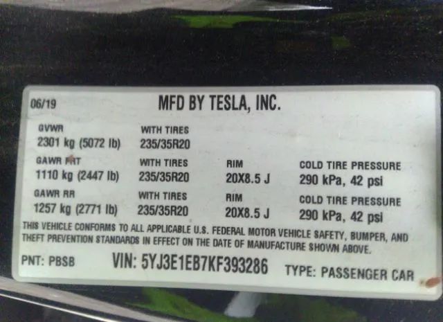 Photo 8 VIN: 5YJ3E1EB7KF393286 - TESLA MODEL 3 