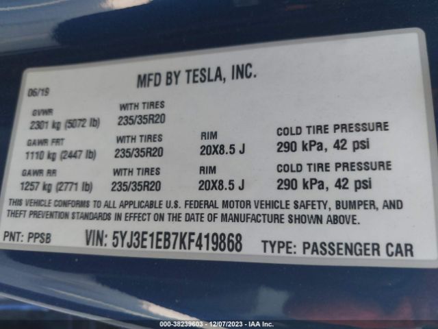 Photo 8 VIN: 5YJ3E1EB7KF419868 - TESLA MODEL 3 