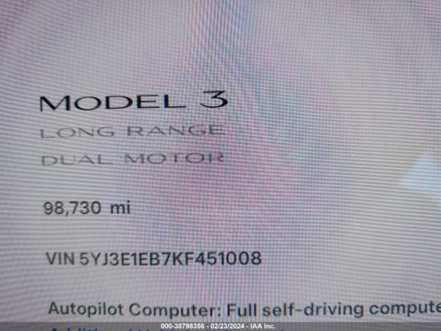 Photo 6 VIN: 5YJ3E1EB7KF451008 - TESLA MODEL 3 