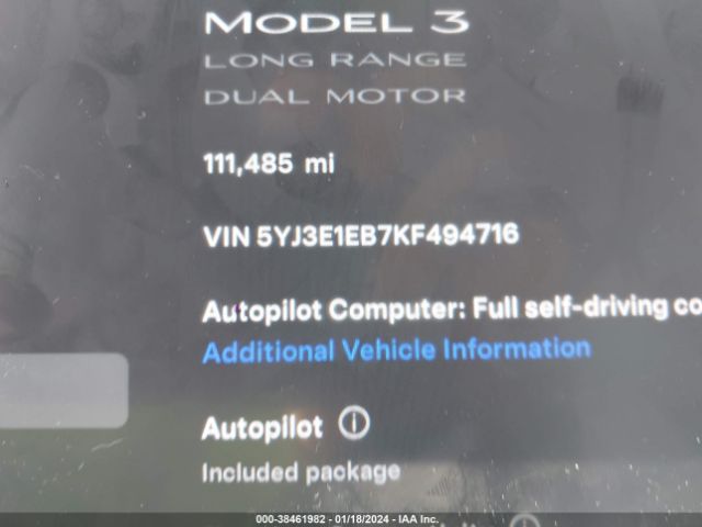 Photo 8 VIN: 5YJ3E1EB7KF494716 - TESLA MODEL 3 