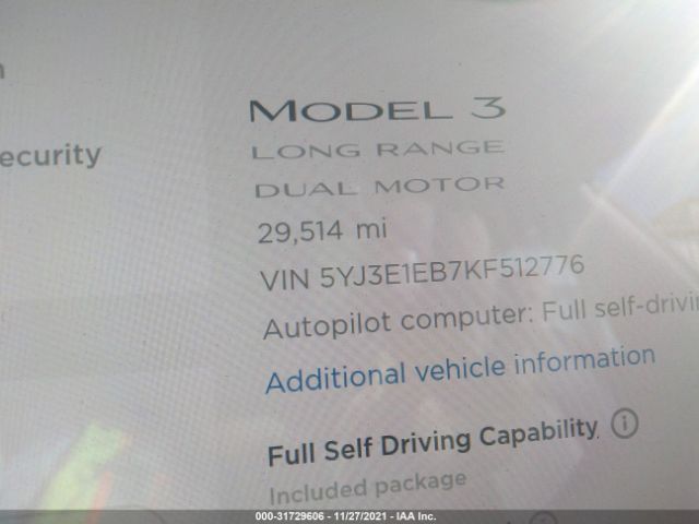 Photo 6 VIN: 5YJ3E1EB7KF512776 - TESLA MODEL 3 