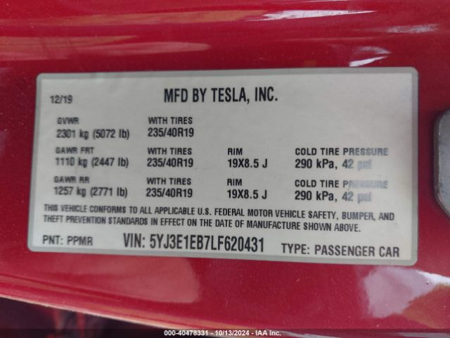 Photo 8 VIN: 5YJ3E1EB7LF620431 - TESLA MODEL 3 