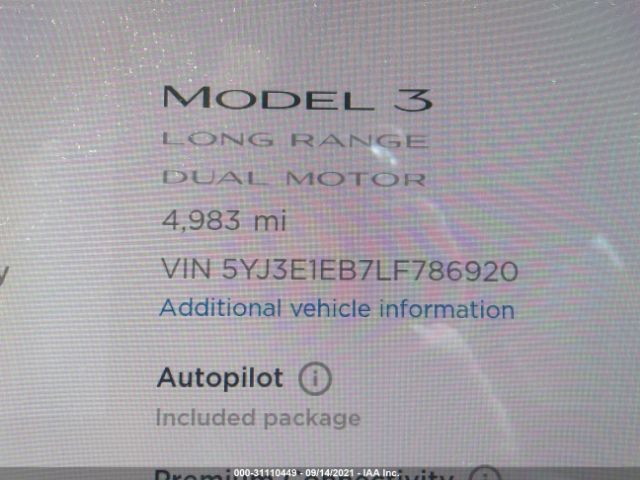 Photo 6 VIN: 5YJ3E1EB7LF786920 - TESLA MODEL 3 