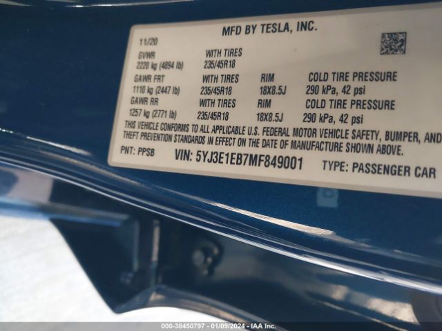 Photo 8 VIN: 5YJ3E1EB7MF849001 - TESLA MODEL 3 