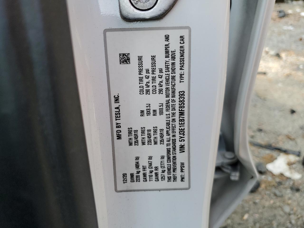 Photo 11 VIN: 5YJ3E1EB7MF858393 - TESLA MODEL 3 