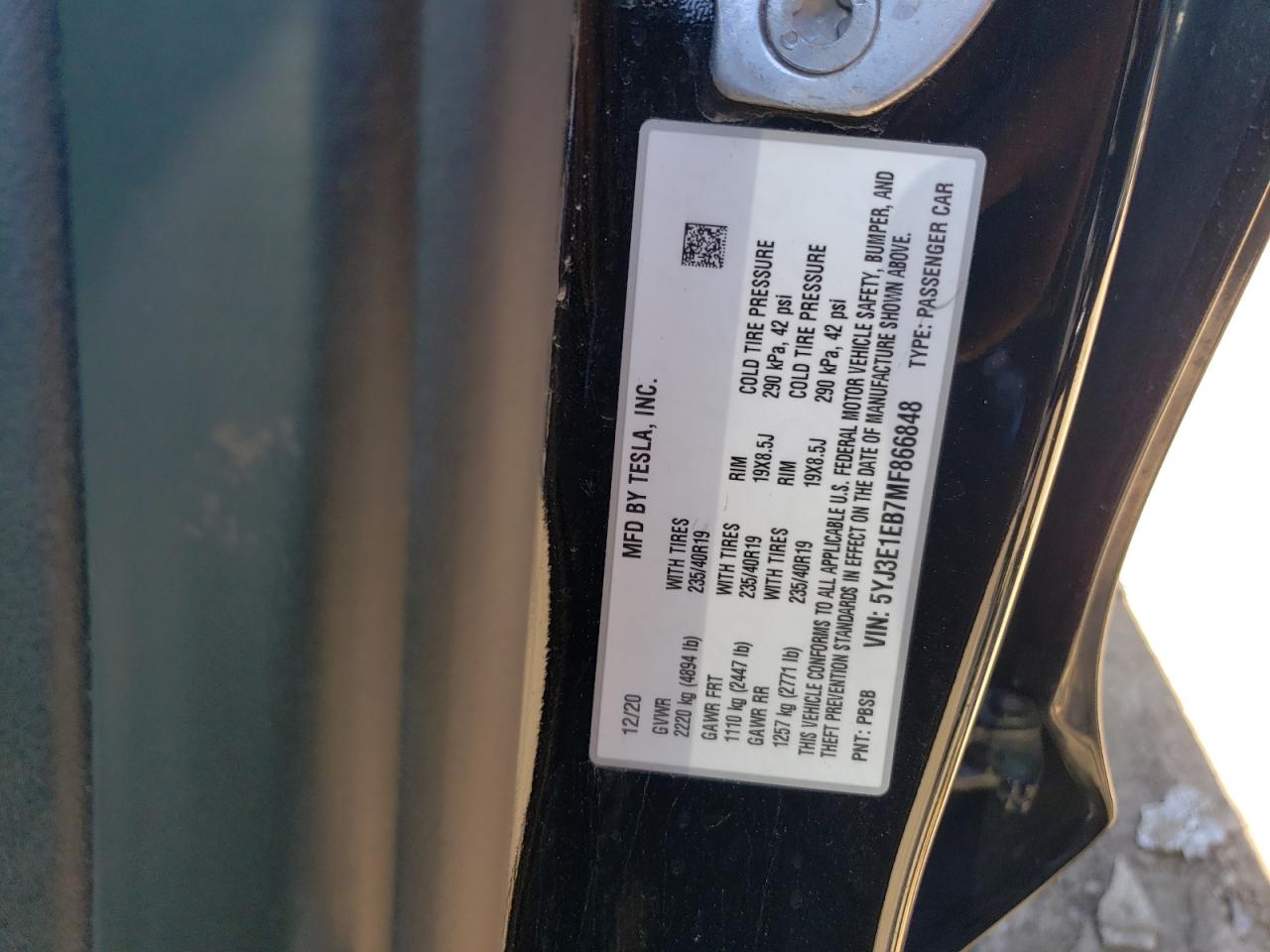 Photo 11 VIN: 5YJ3E1EB7MF866848 - TESLA MODEL 3 