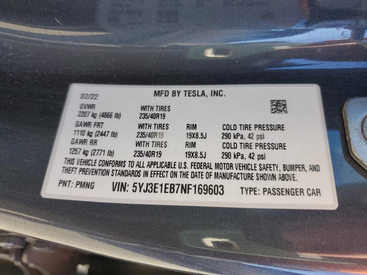 Photo 11 VIN: 5YJ3E1EB7NF169603 - TESLA MODEL 3 