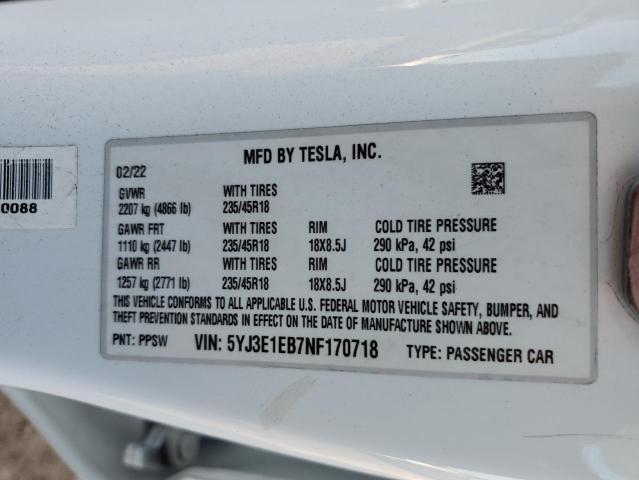 Photo 11 VIN: 5YJ3E1EB7NF170718 - TESLA MODEL 3 